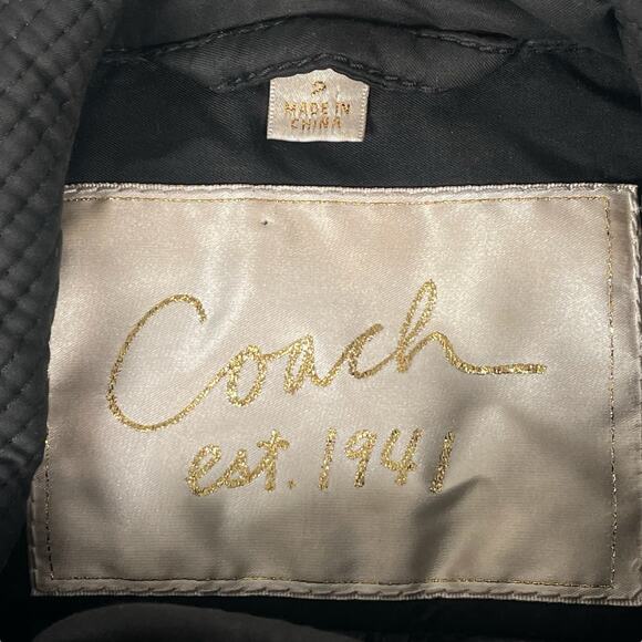 RARE Coach Quilted Pea Trench Coat Logo Black with Belt - Picture 8 of 11